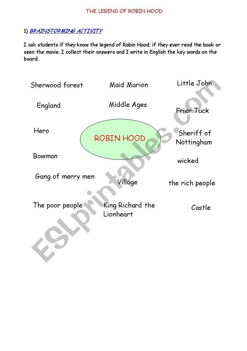 The legend of Robin Hood worksheet