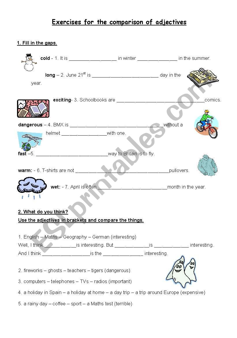 Comparison of adjectives worksheet