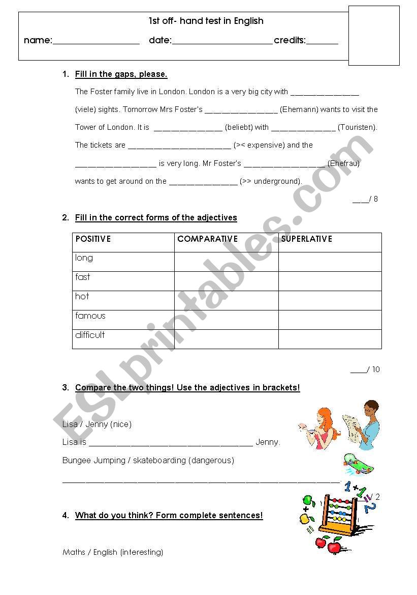 Comparative/Superlative worksheet