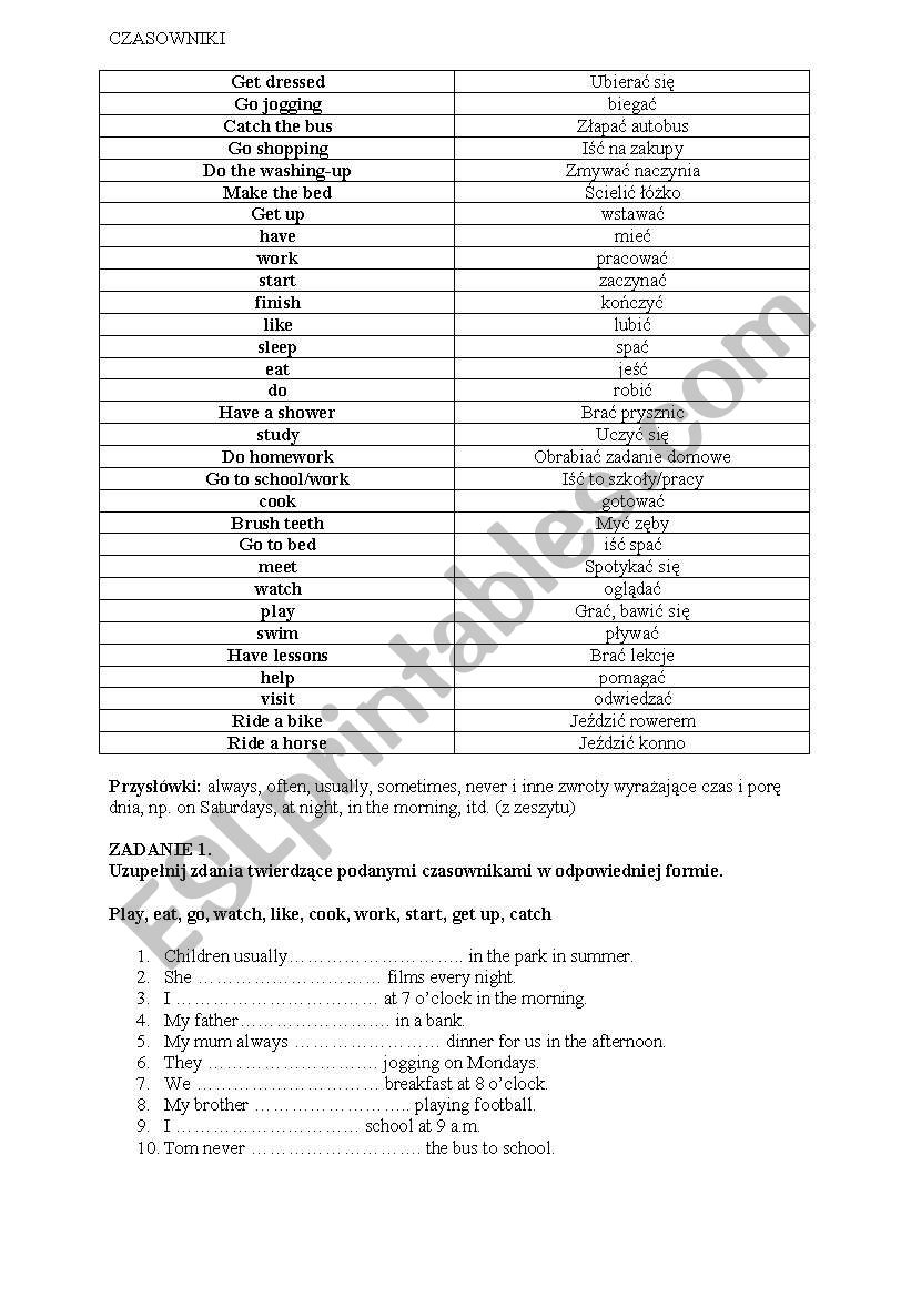 Present Simple revision handout