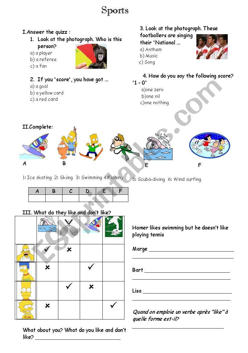 Sports worksheet