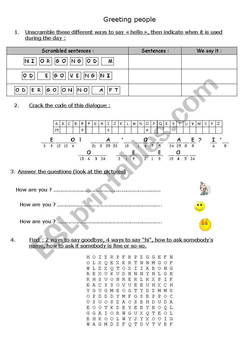 Greeting people worksheet