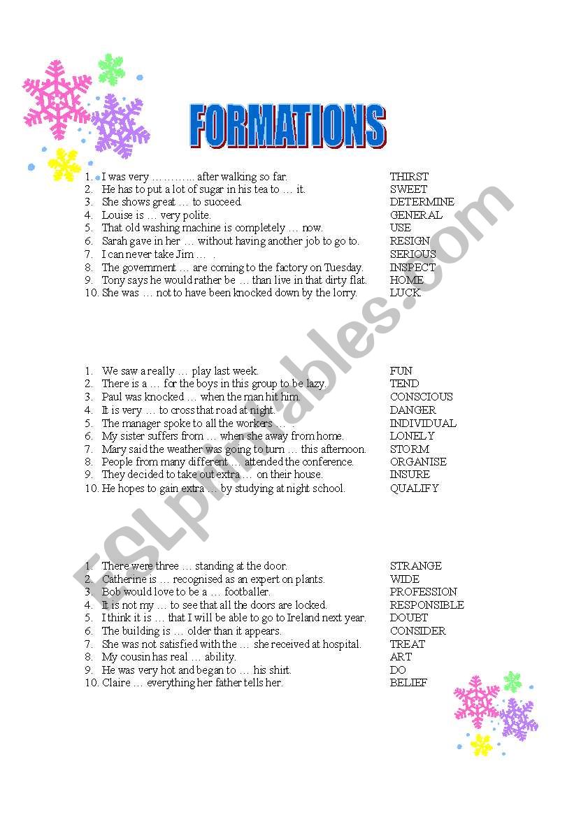 FCE, Paper 3, Part 4, Word Formations