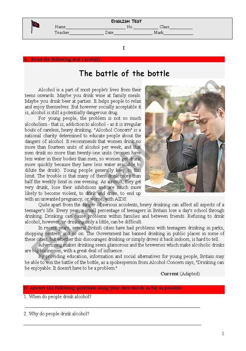 THE BATTLE OF THE BOTTLE - Alcohol concern among teenagers.
