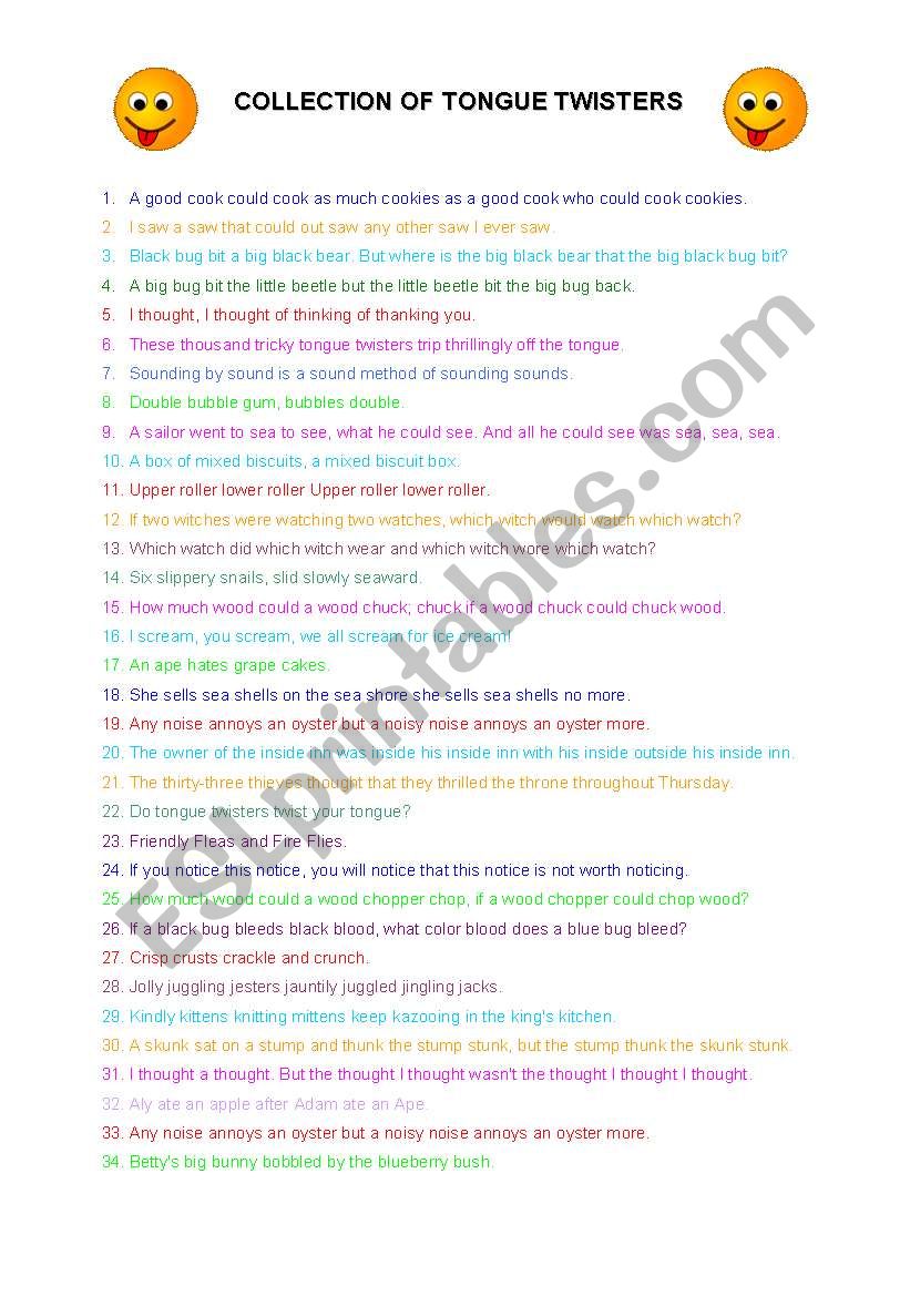 Collection of Tongue Twisters worksheet