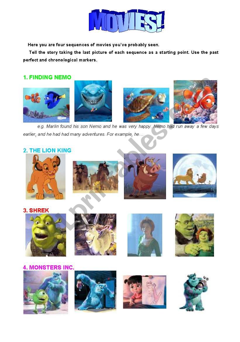 Movies! (re-telling activity) worksheet