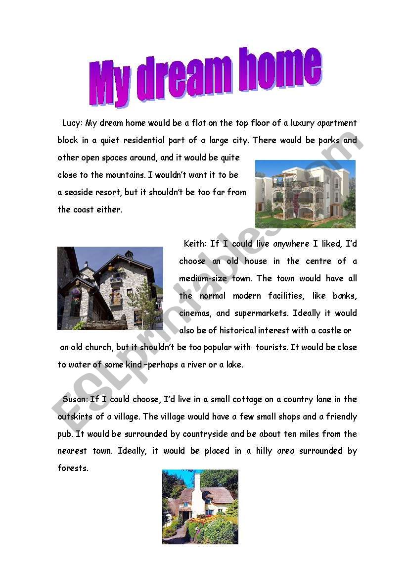 Reading, My dream home worksheet