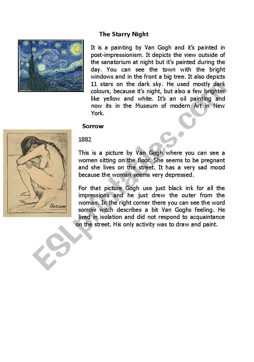 picture by van gogh worksheet