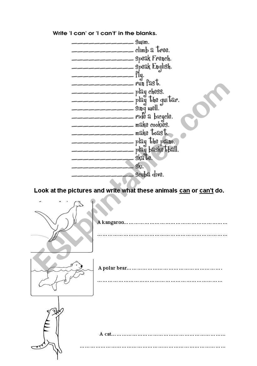 can - cant worksheet