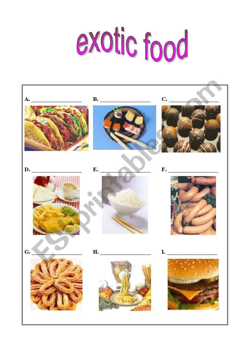 Worksheet, Exotic Food worksheet