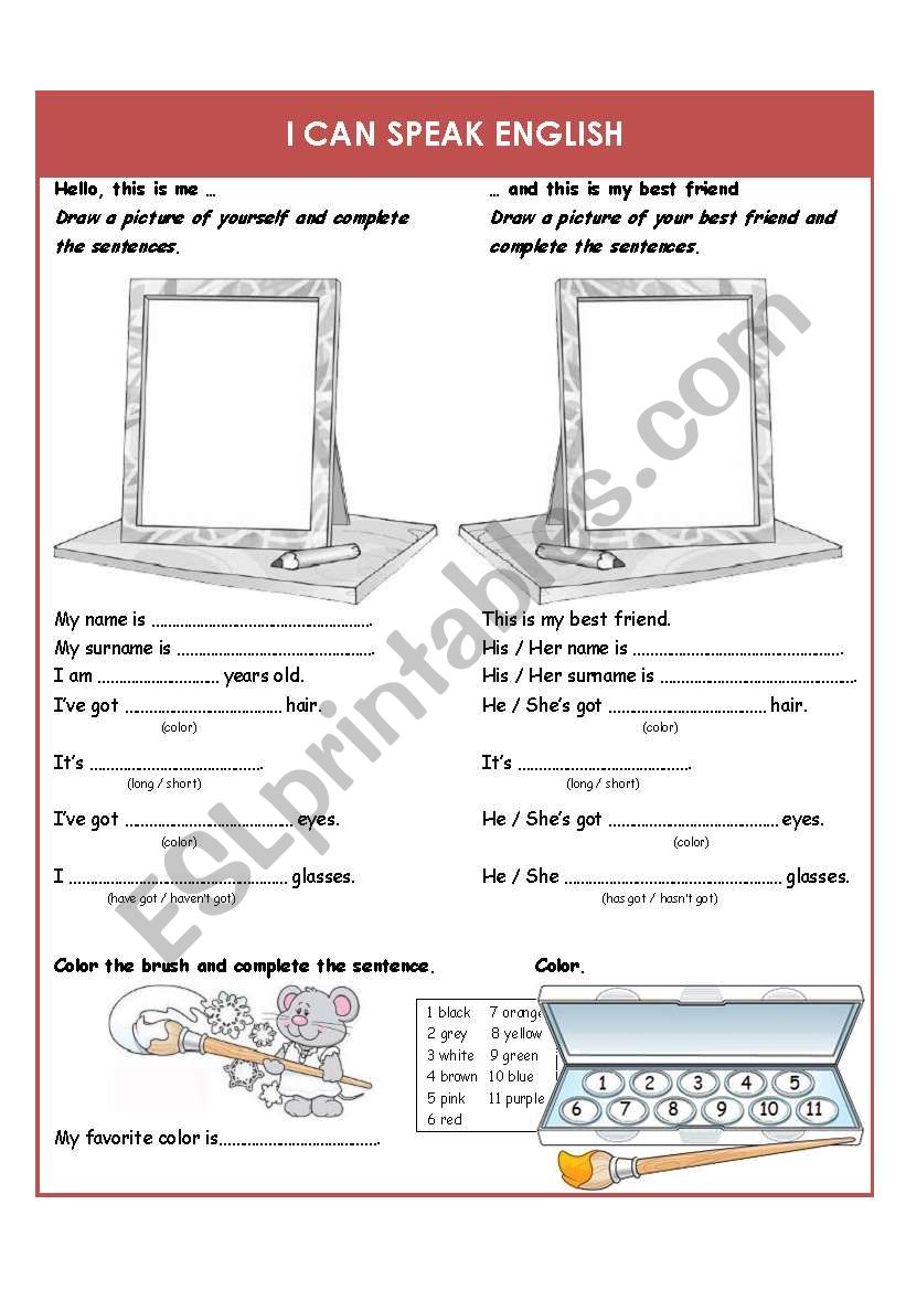 I can speak English worksheet