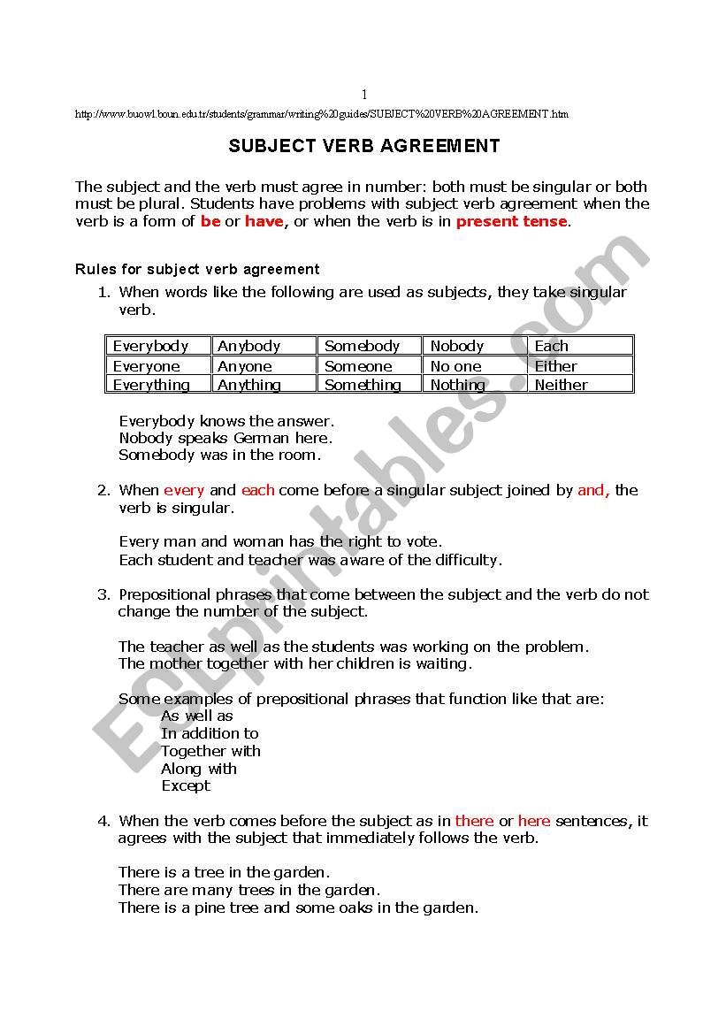 Subject Verb Agreement worksheet