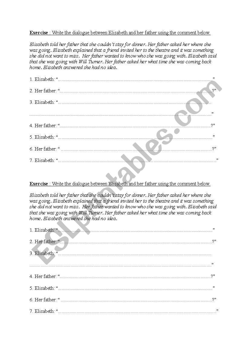 Reported speech worksheet