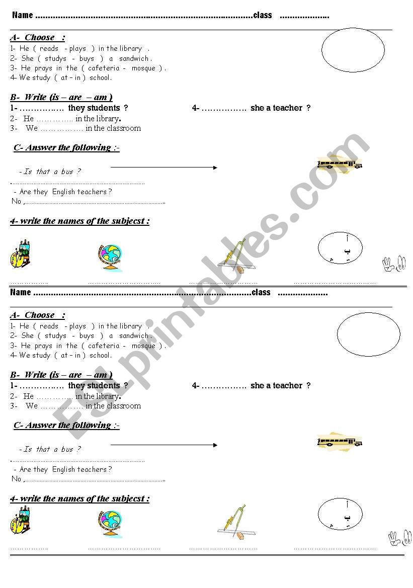 subjects worksheet