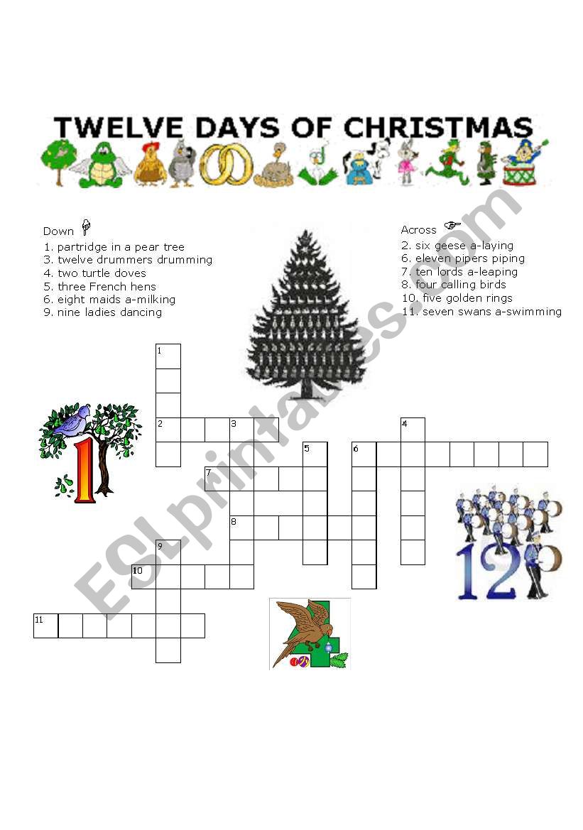 Twelve days of Christmas criss cross puzzle