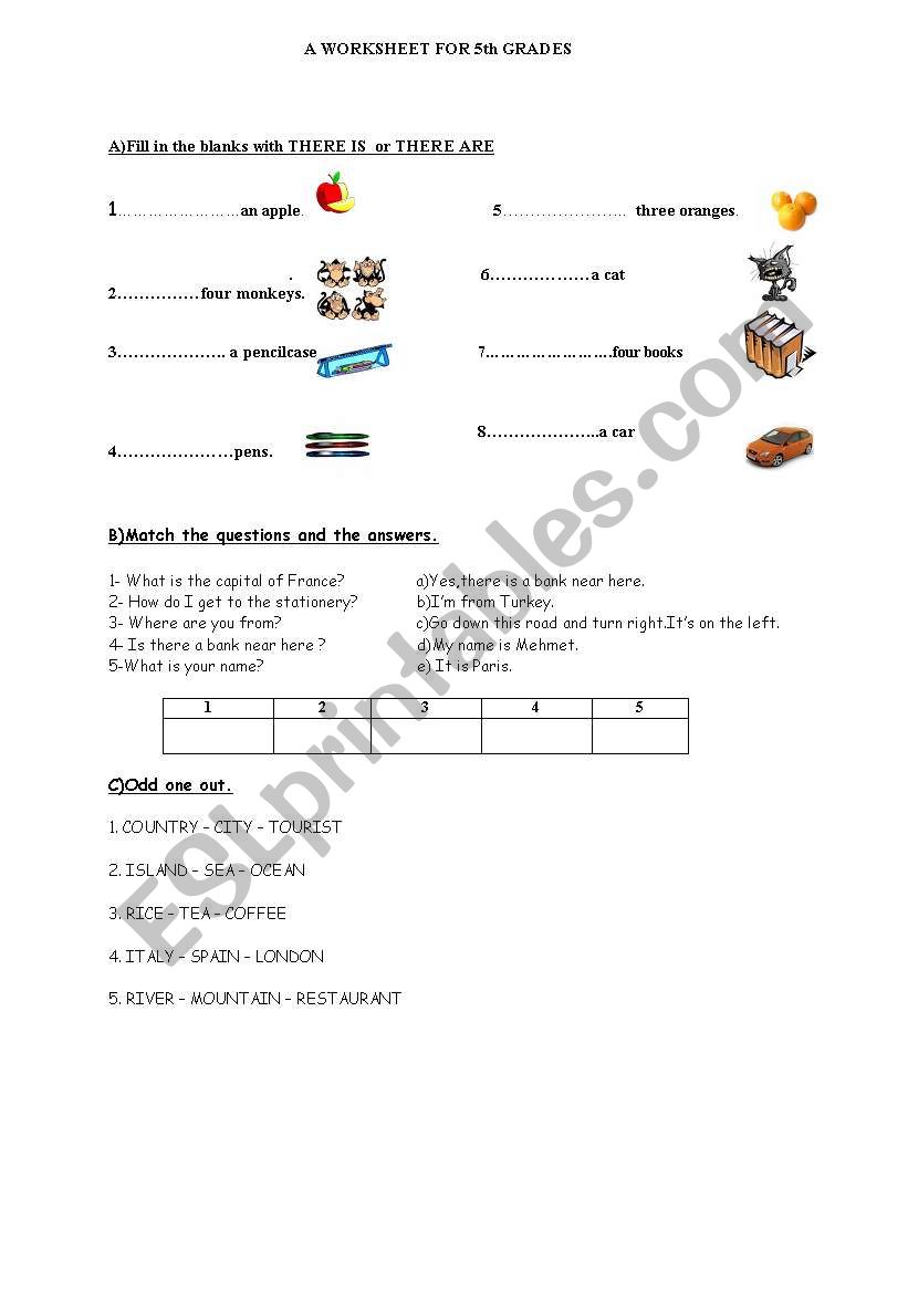 A worksheet for 5th classes worksheet