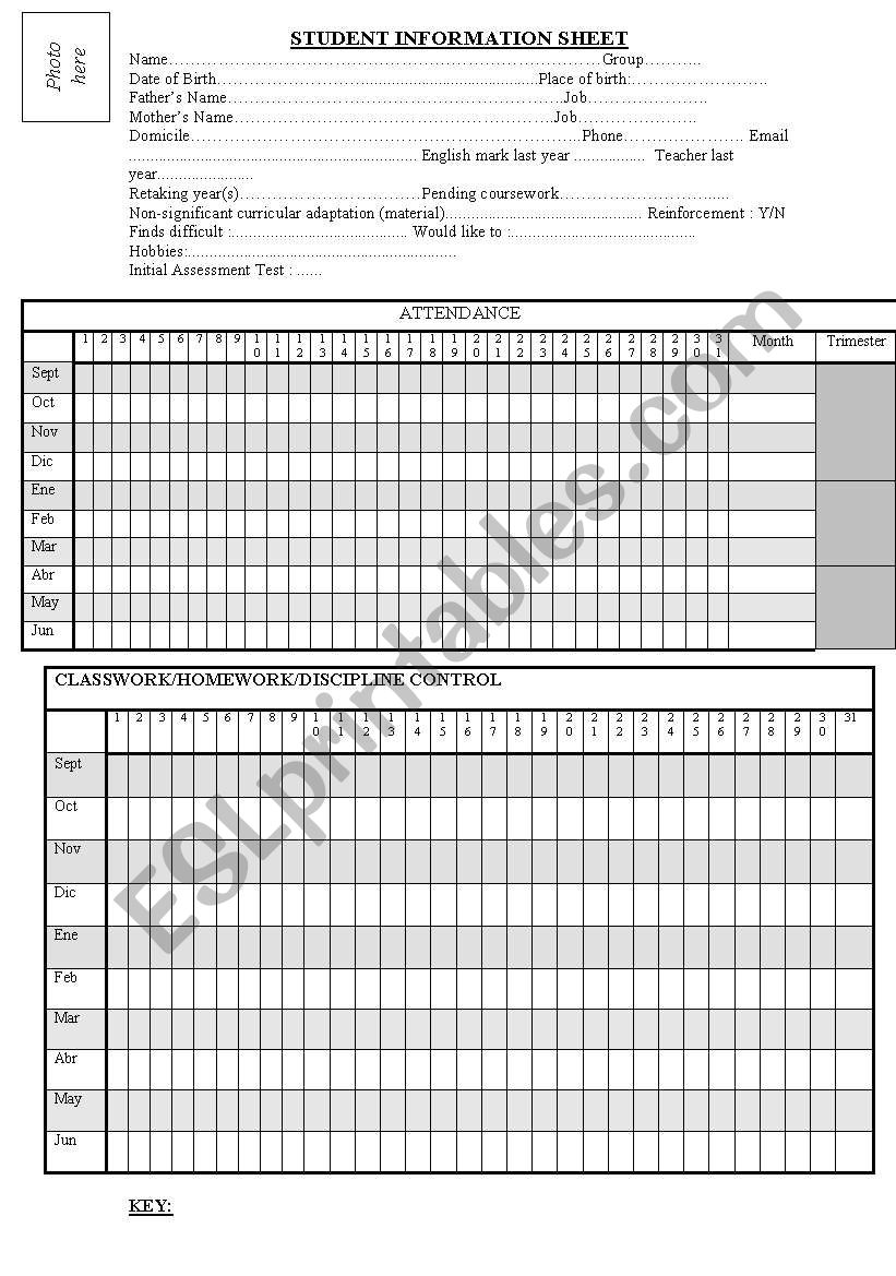 student information sheet worksheet