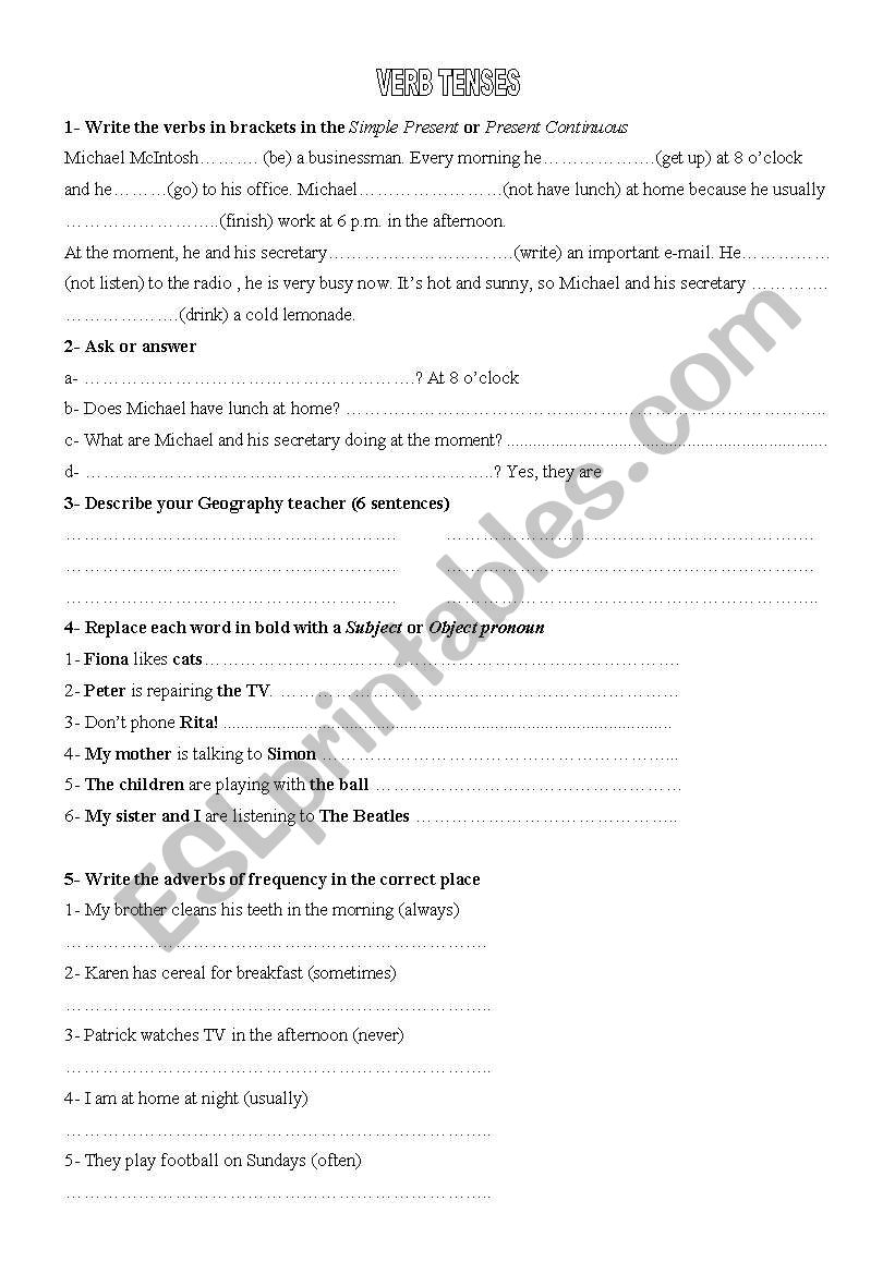 Verb Tenses worksheet