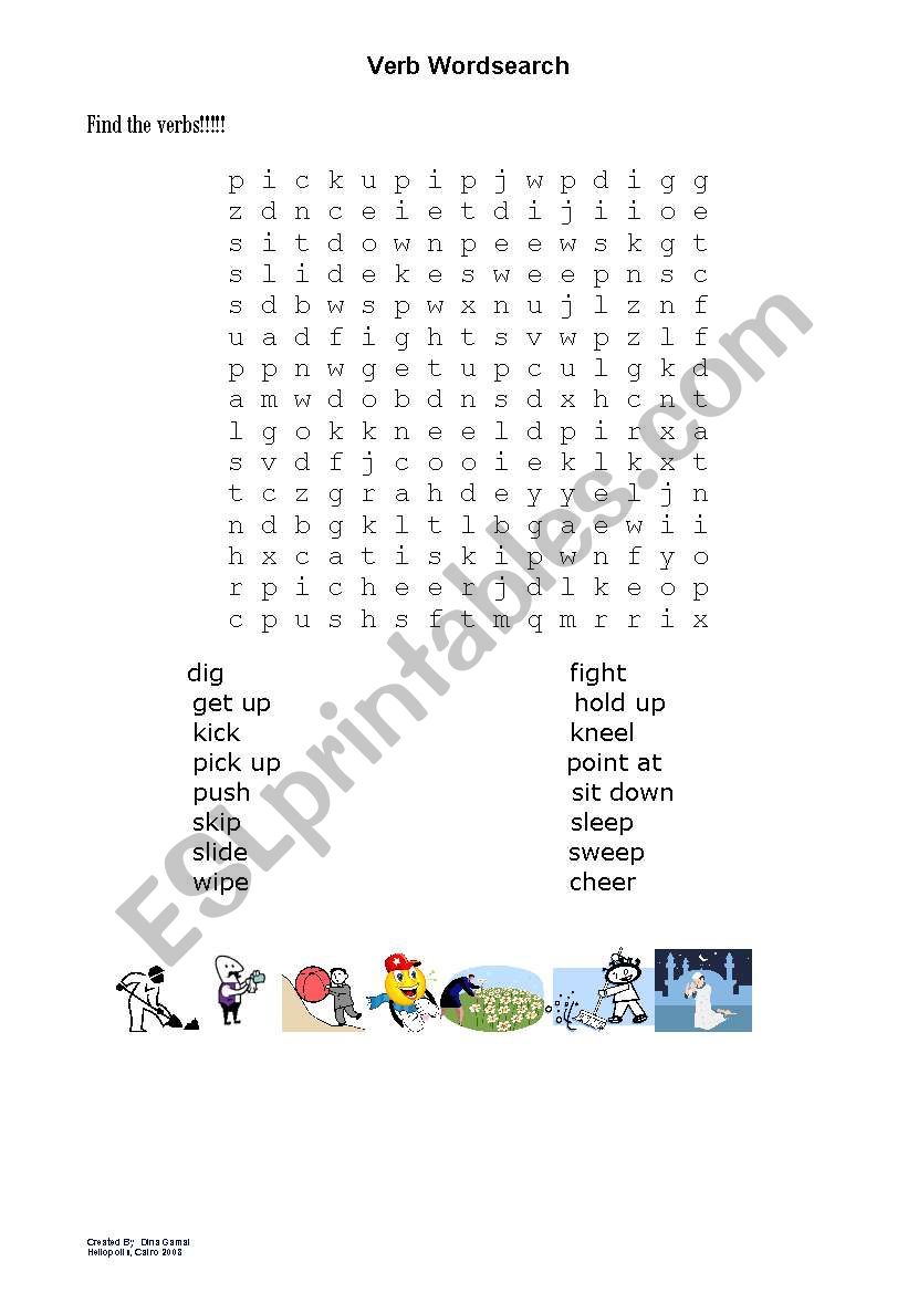 verb wordsearch worksheet