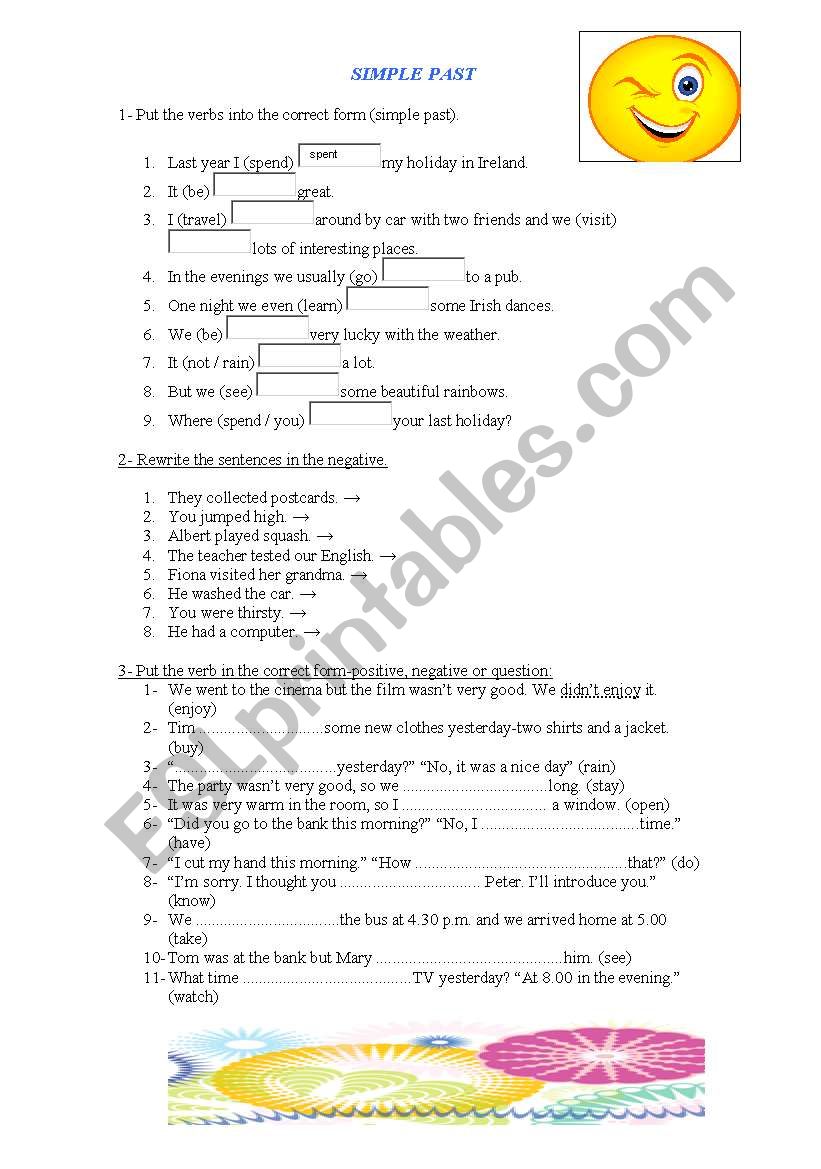 SIMPLE PAST ACTIVITIES worksheet