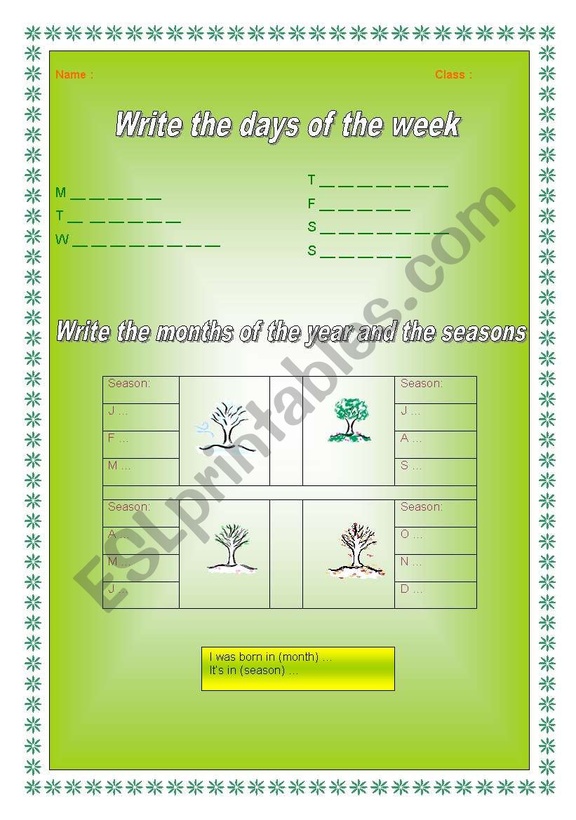Days and Seasons worksheet