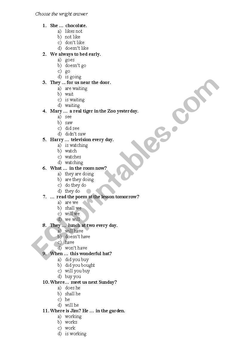 Grammar test (Present, Past,Future Simple; Present progressive)