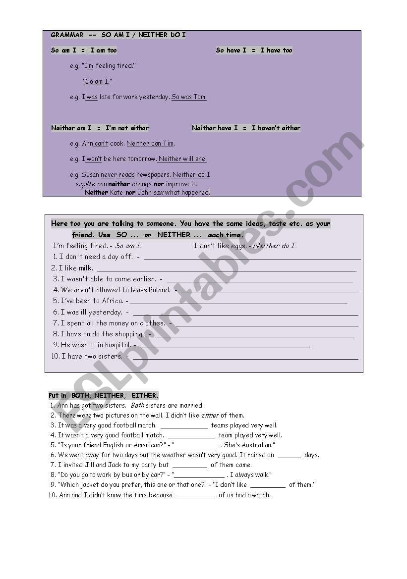 either or worksheet
