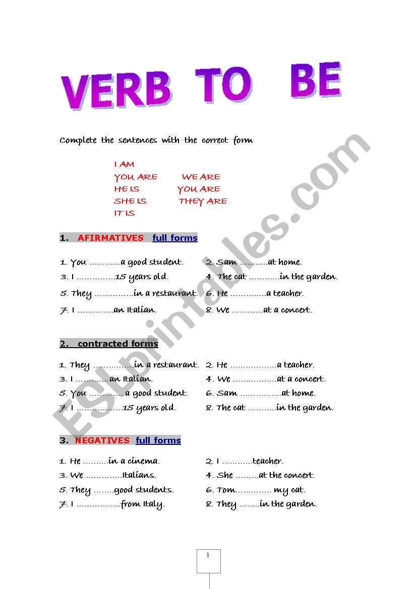 VERB TO BE worksheet