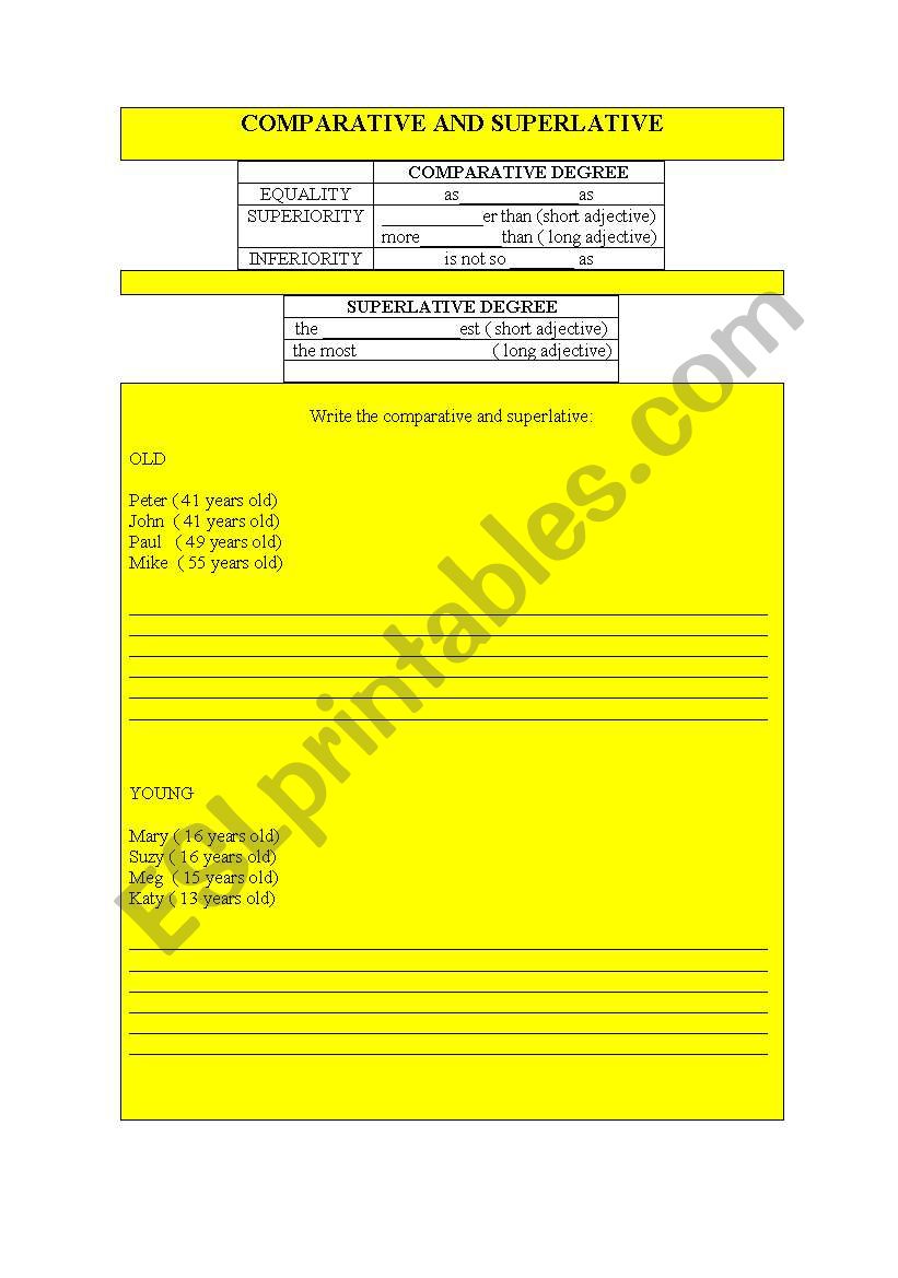 COMPARATIVE AND SUPERLATIVE worksheet