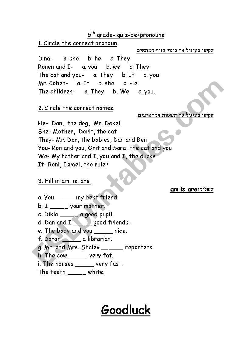 be+pronouns worksheet