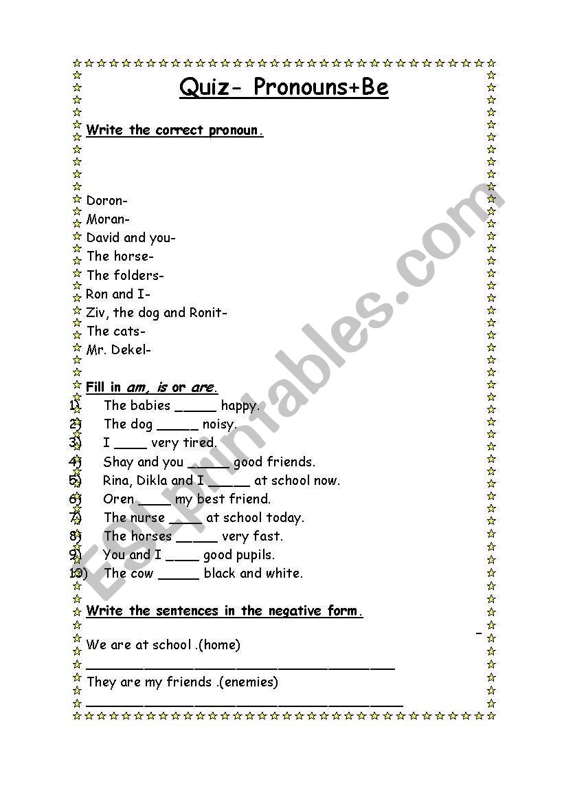 pronouns+be worksheet