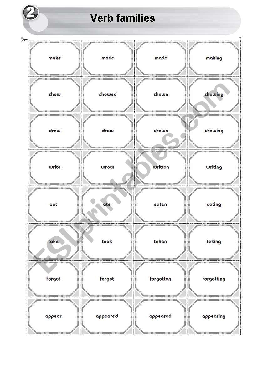 Verb families worksheet