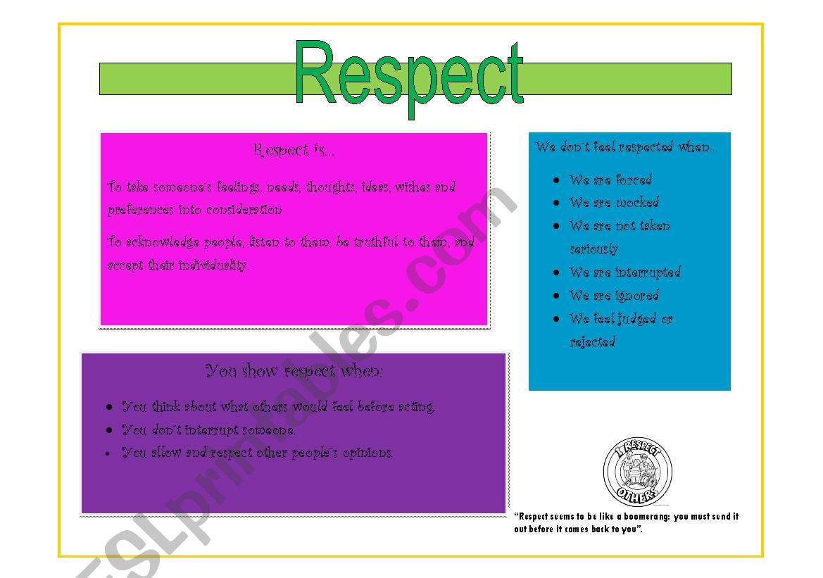 Respect worksheet