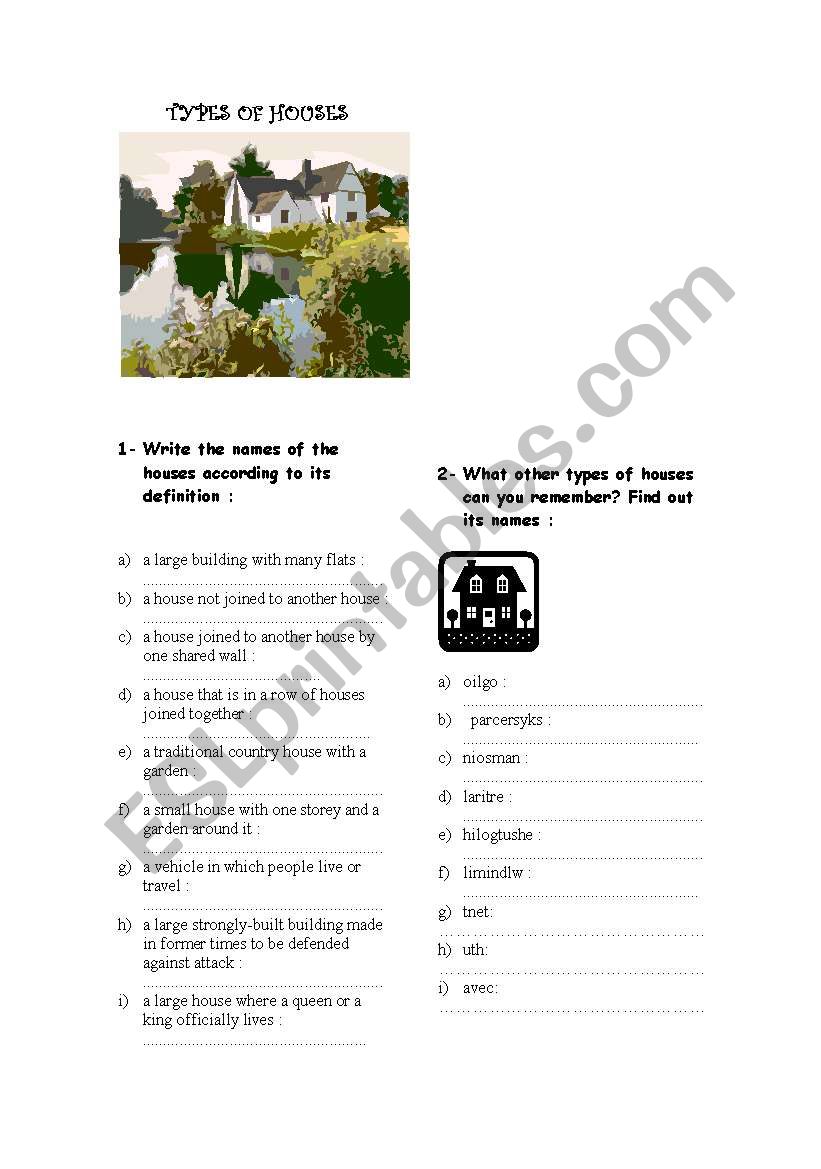 Types of houses worksheet