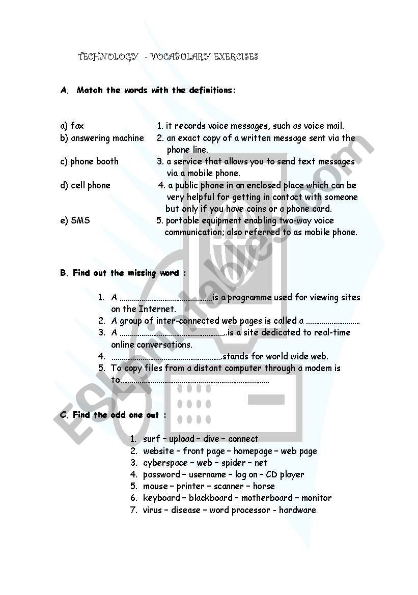 Technology worksheet