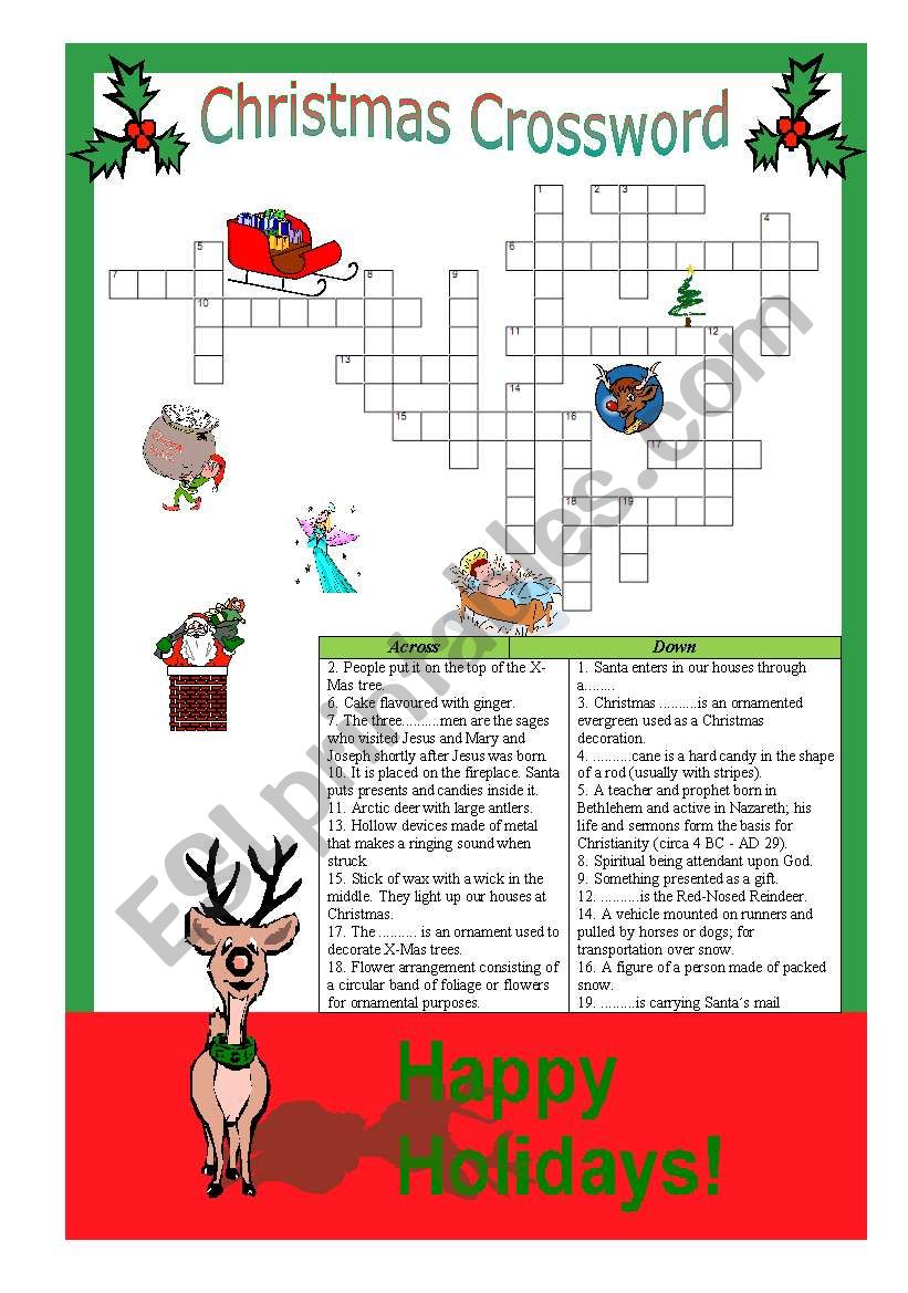 Christmas crossword - Answers are provided