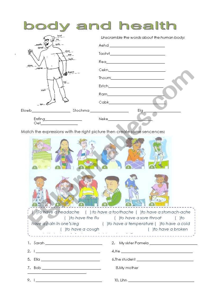 BODY AND HEALTH worksheet
