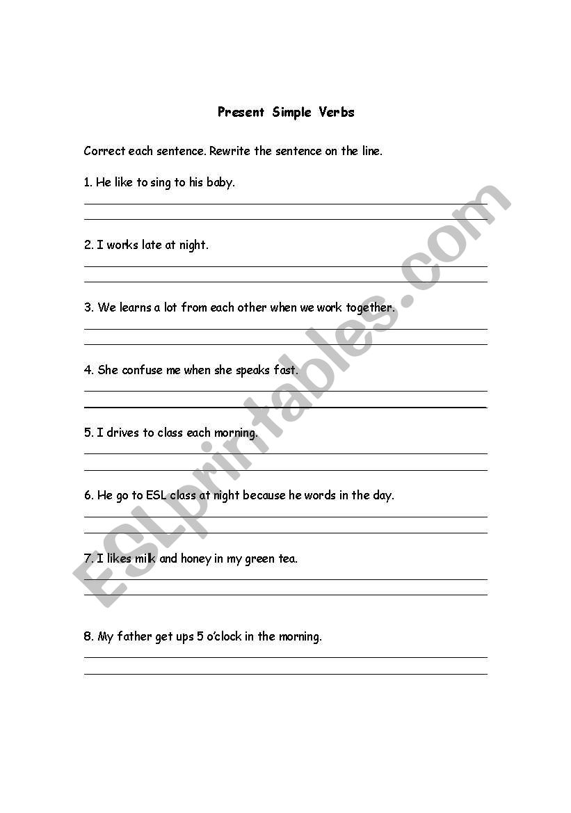 Present Simple Verbs worksheet