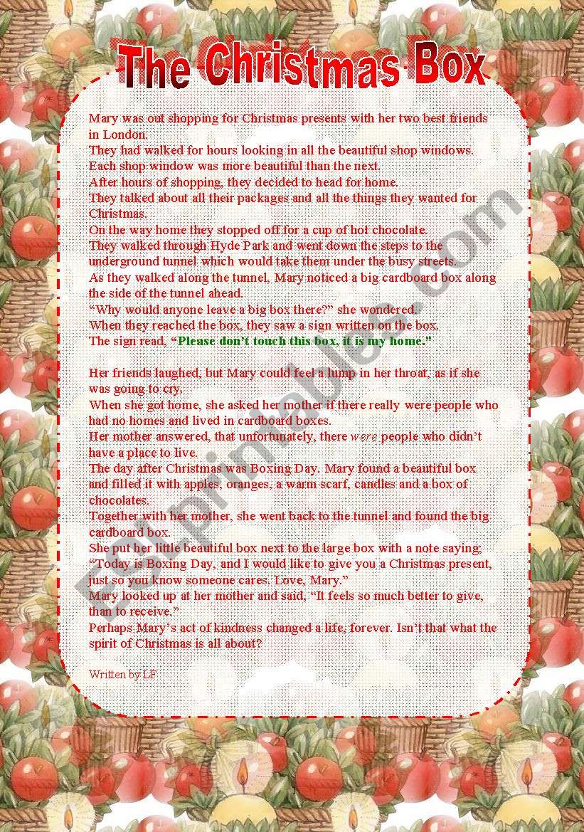 The Christmas Box worksheet