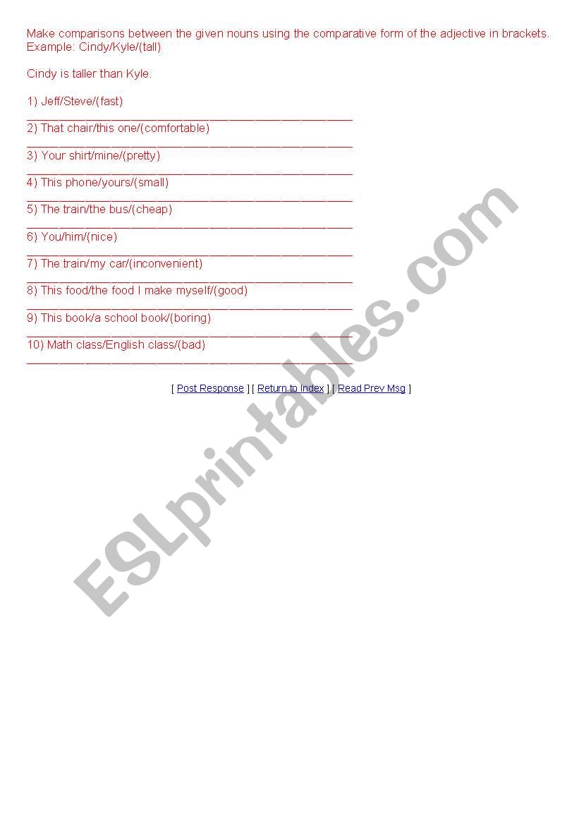 comparatives worksheet worksheet