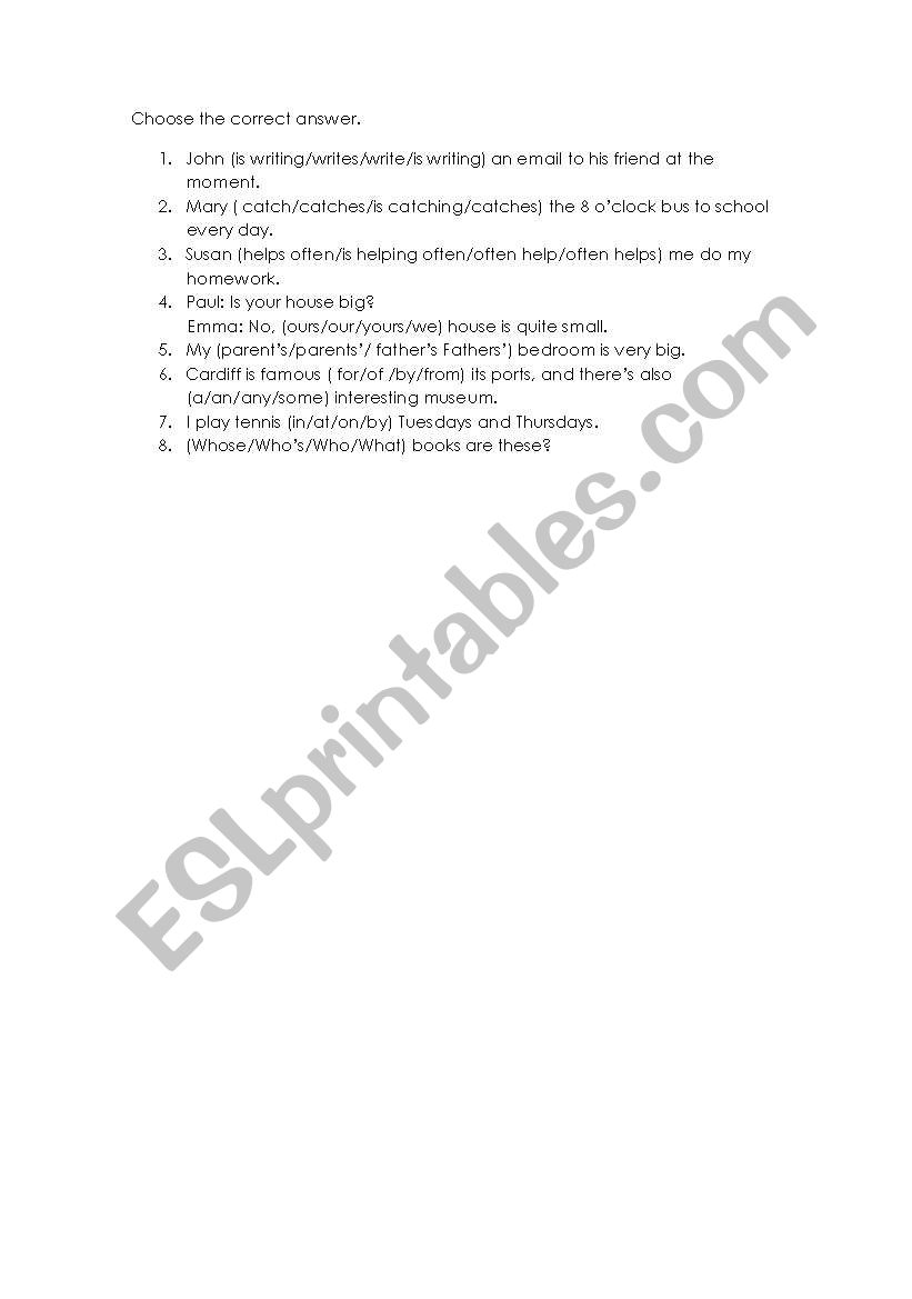 Revision exercise worksheet