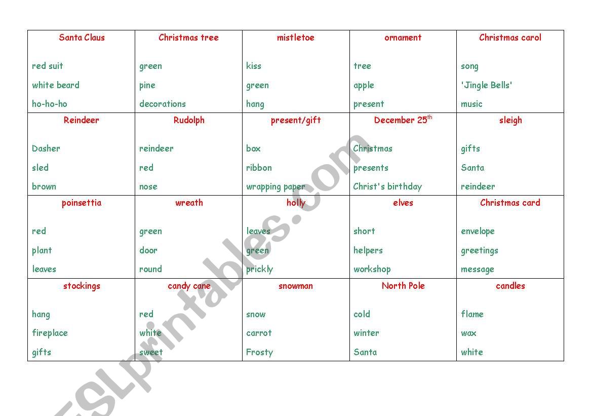 Christmas Taboo Cards with backsheet