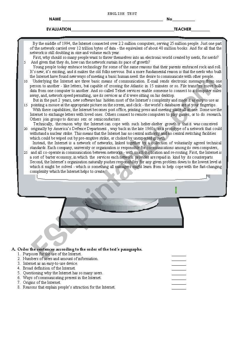 Test- The Internet worksheet