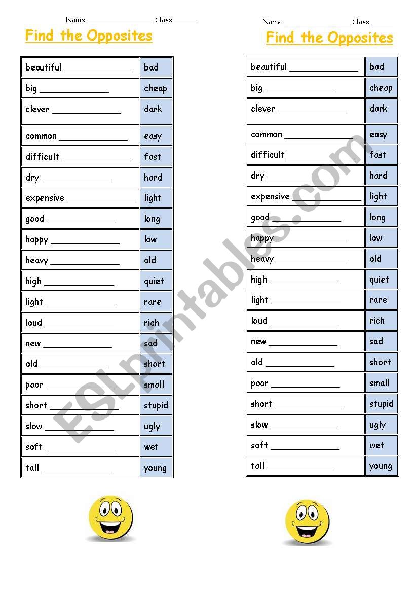 Find the Opposites worksheet