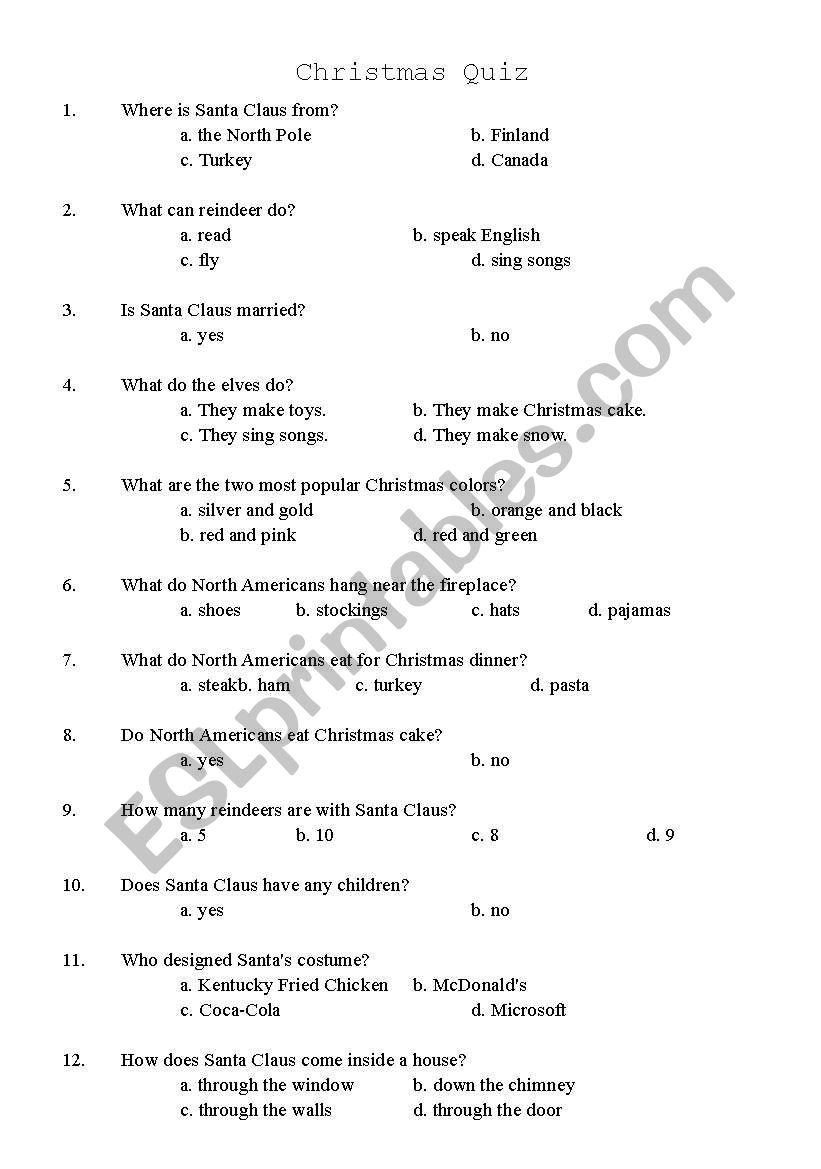 Christmas Quiz worksheet