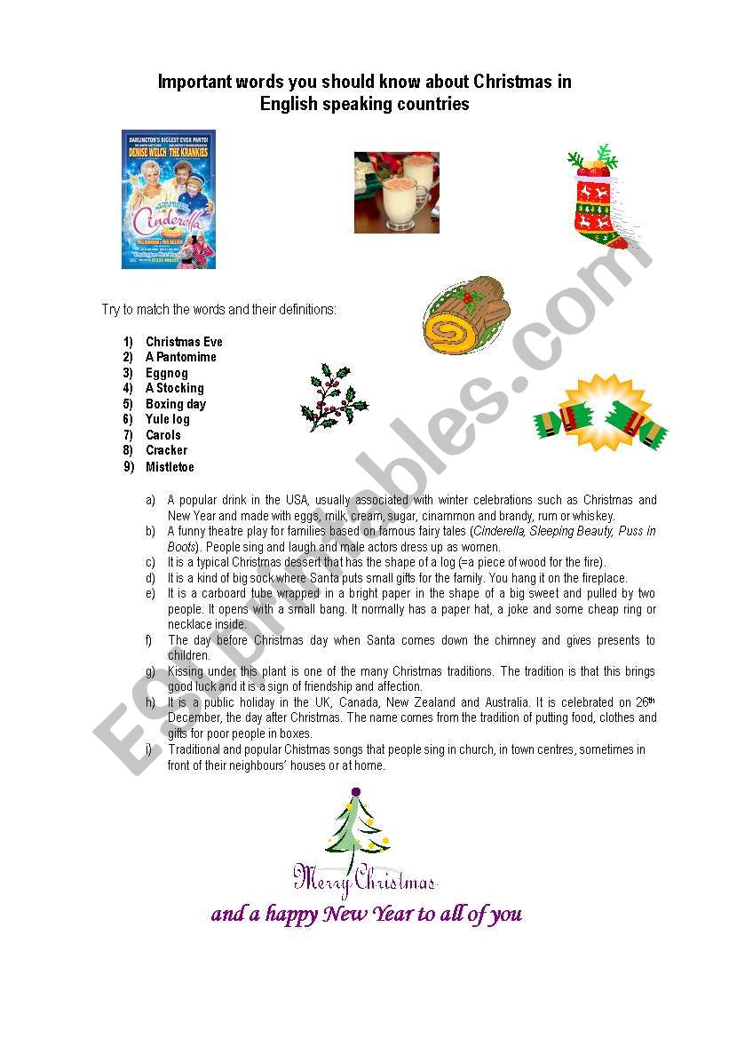 KEY WORDS TO UNDERSTAND XMAS worksheet