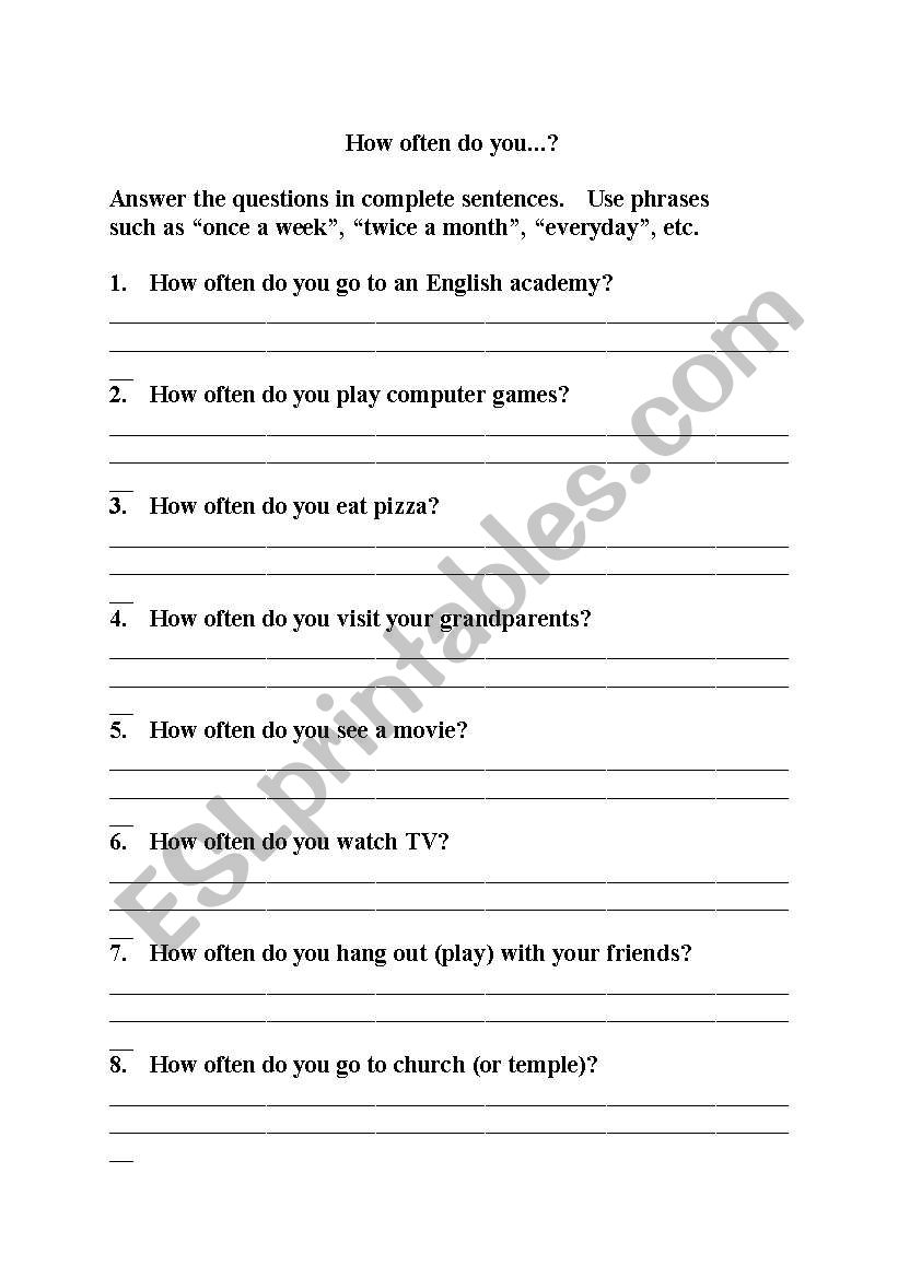 How Often do you....? worksheet