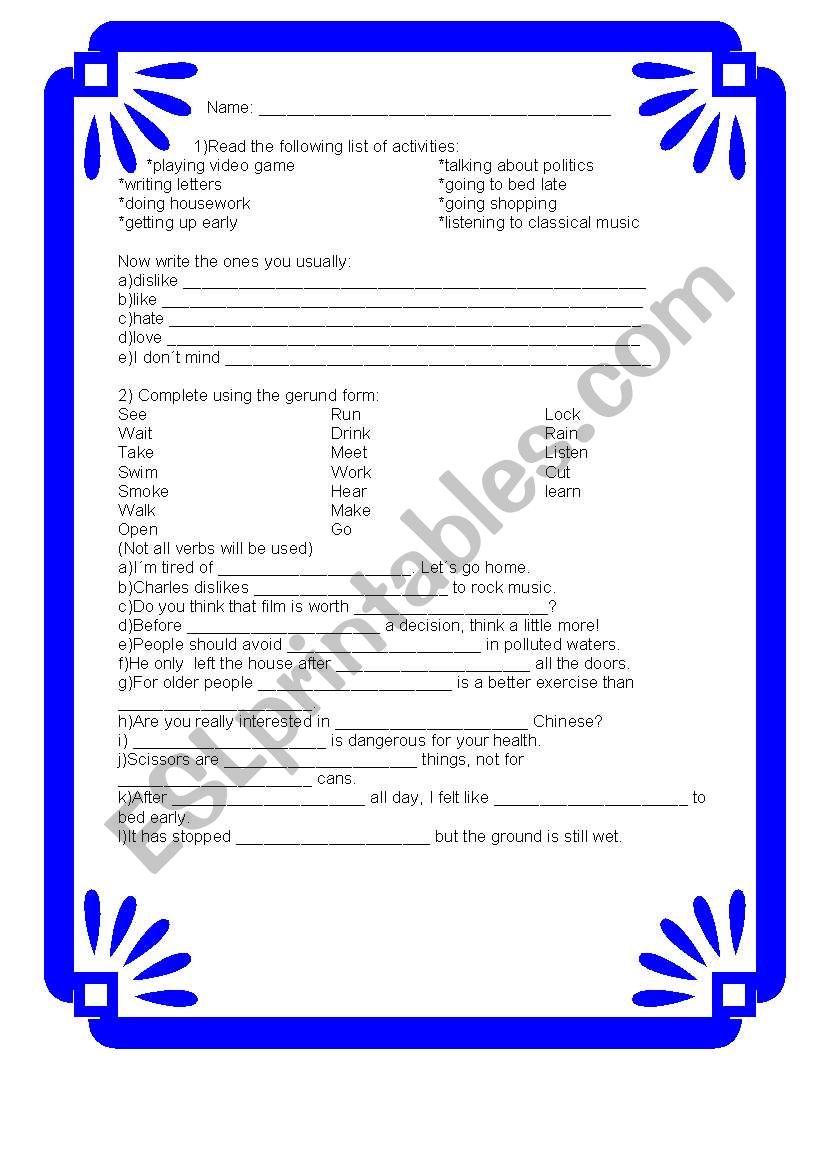 Gerund worksheet