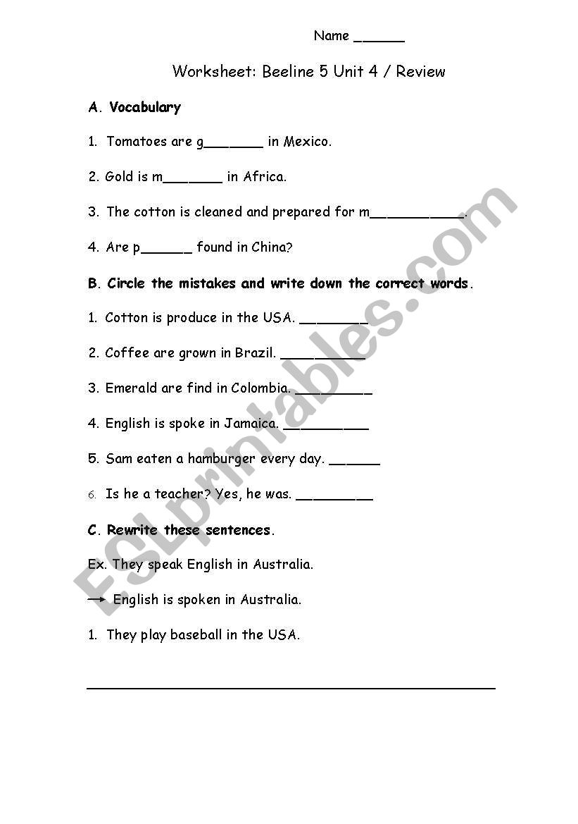 grammar review worksheet