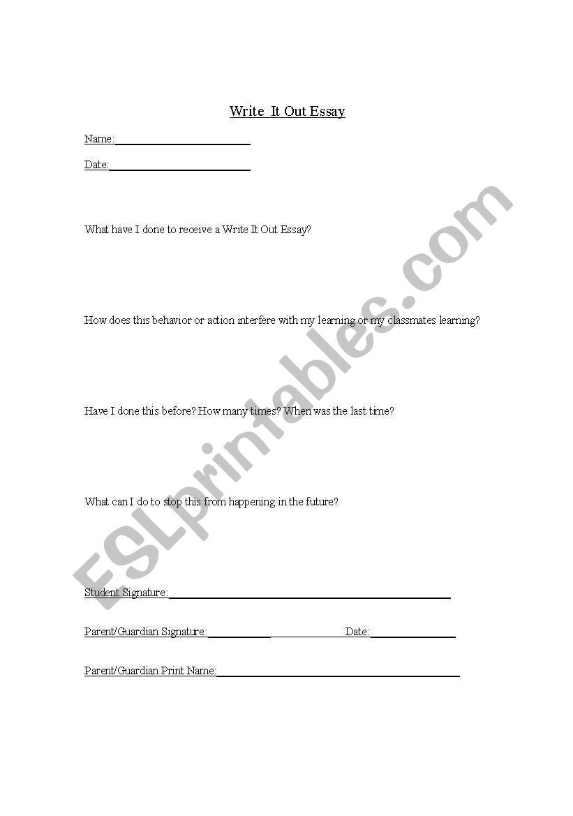 Write it out essay worksheet